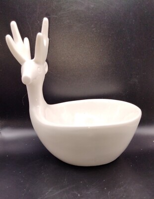 Creativeco-op 3D White Deer Trinket Candy Plant Dish Votive Candle-image