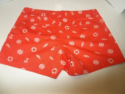 Womens Size 14 J. Crew Factory Orange Nautical Anchor Print Chino Shorts-image