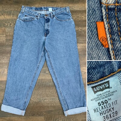 LEVIS 550 - Vtg 80s Orange Tab Light Wash Relaxed Blue Jeans, Mens 34 x 30 Husky-image