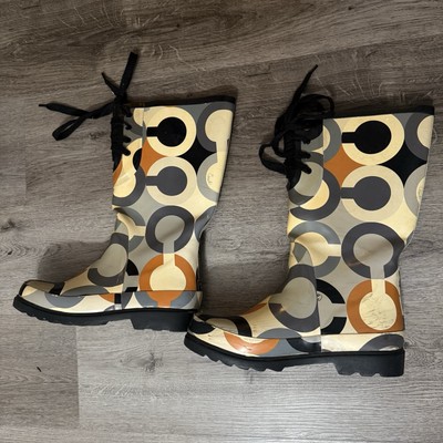 Coach Pull On Rain Boots C Logo Size 10 Yellow And Orange-image