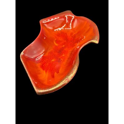 CA Originals Freeform Dish Orange Red Metallic Gold 12 x 9 x 2 in MCM Made in US-image