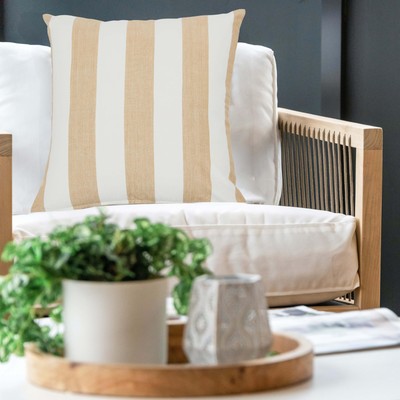 Striped Cotton, Beige Pillow Cover, 20