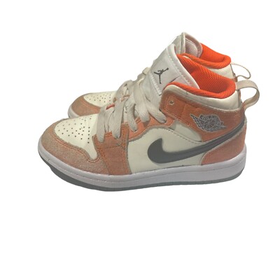 Nike Air Jordan 1 Mid SE Size 11.5C Kids Toddler Sneakers Orange Suede Black-image