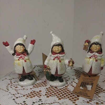 3 Lot Of Creative Co-Op Sparkled Christmas Carolers Figurines 4