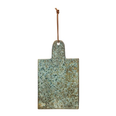 Creative Co-op Green with Leather Tie Stoneware Cheeseboard-image