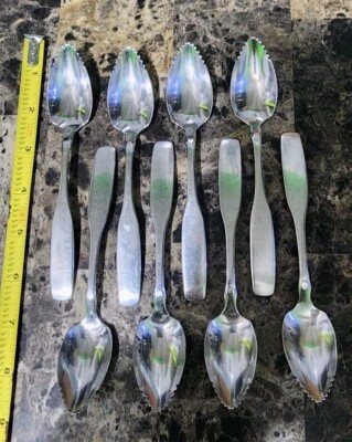 ✅SET OF 8 ONEIDA STAINLESS MID-CENTURY c1959 PAUL REVERE🏇 ORANGE/FRUIT SPOONS🍊-image