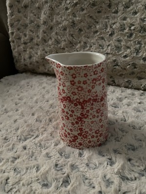 Creative Co-op Hand painted Ceramic Creamer, 8 oz. Red Floral Design-image