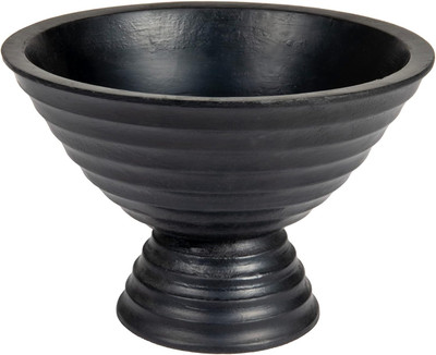 Creative Co-Op Boho Wood Pedestal Serving Bowl, Black Finish -image