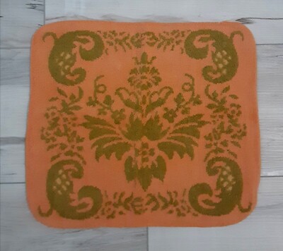 60'S MCM STEVENS UTICA WASHCLOTH COTTON USA ORANGE GREEN MID CENTURY MODERN-image