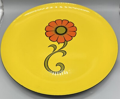 Mid Century Modern Yellow Orange Flower Power Platter 12.5