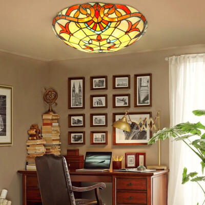 Stained Glass Ceiling Light Creative Flower Motif Tiffany Style Flush Mount Lamp-image