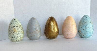 Creative Co-Op Painted Metal Distressed Rustic Egg Green Silver Gold Orange Blue-image