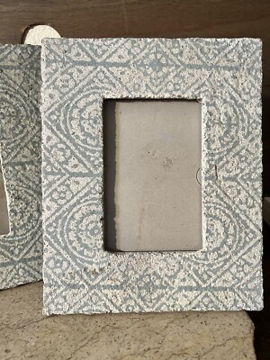 2 Creative Co-Op Photo Picture FrameS Shabby Distressed Chippy CEMENT green GRAY-image