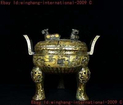 China ancient Bronze Ware Gilt animal tiger statue Joss Incense burner Censer-image