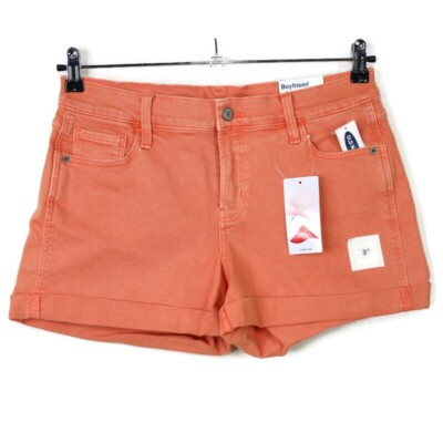 Old Navy Boyfriend Mid-Rise Jean Shorts Coral Outrage Orange 6 Stretch Cuffed-image