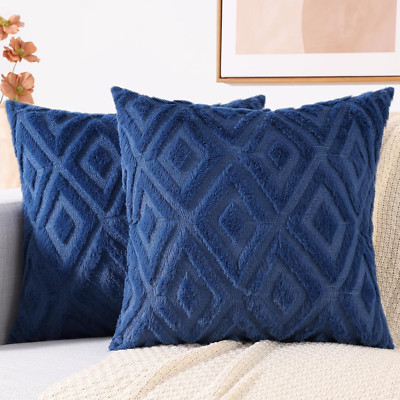 Couch Throw Pillow Covers 18X18 Set of 2, Decorative Soft Plush Faux Wool Pillow-image