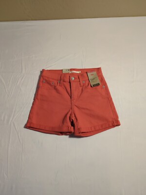Levi's Shorts Girls Size 24 Jean Shorts Coral Mid Length Shorts Slim Through The-image