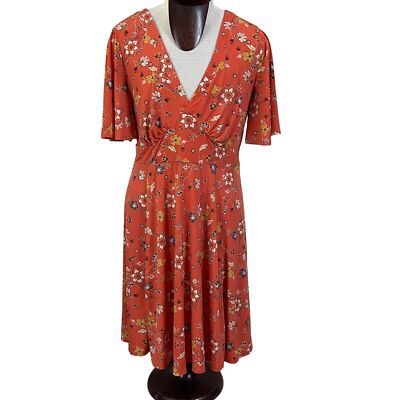 Torrid Orange V-Neck Floral Skater Dress Flutter Sleeve 24285 Size 2-image