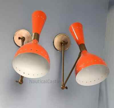 Italian Wall Sconce Orange Mid Century 1950's Stilnovo Diabolo Sconce Light Lamp-image