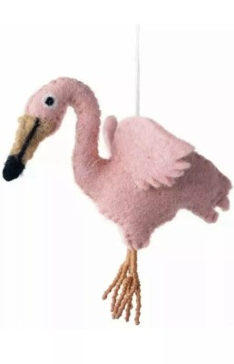 Creative Co-Op Tropical Pink Flamingo Wool Felt Hanging Ornament-image