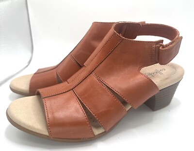 Clarks Valarie Dalia Rust Orange  Leather   Womens Sz  7.5 DressySandal Heels-image