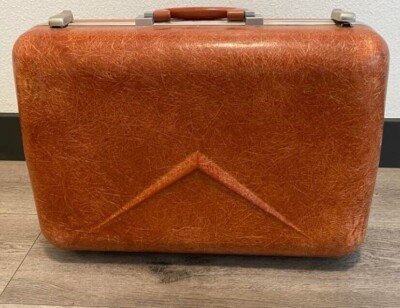 ORIGINAL VINTAGE MID CENTURY ORANGE TERRACOTTA FIBERGLASS SUITCASE EAMES ERA HTF-image