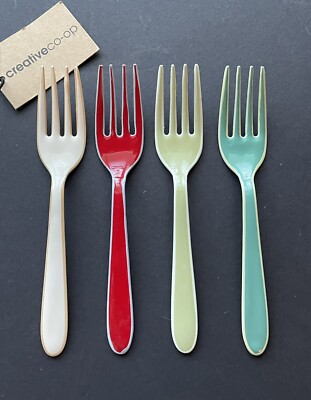 Creative Co-op Enameled Stainless Steel Cocktail Forks Summer Colors Set of 4-image