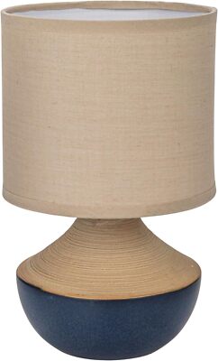 Creative Co-Op Stoneware Portable Table Lamp with Linen Shade, Black -image
