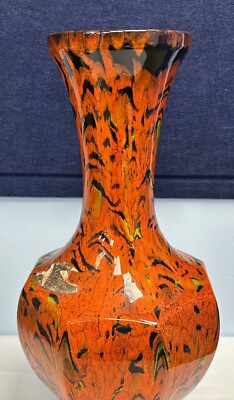 BEAUTIFUL VINTAGE ORANGE DRIP GLAZE VIBRANT MID CENTURY CERAMIC VASE-image