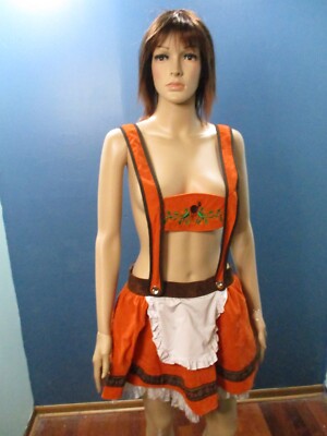 L orange embroidered cross strap open stomach ruffle lined autumn jumper dress-image