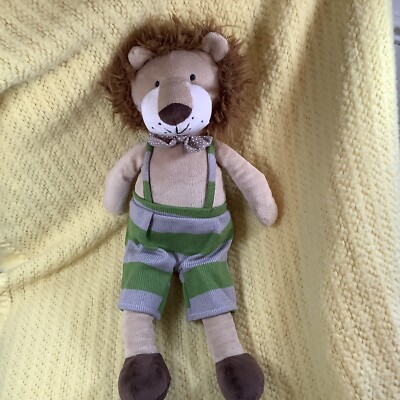 Creative Co op Lion Plush Knit Striped Green Gray Overalls Bow Tie (READ)  16