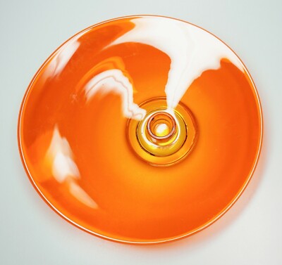 Vtg Mid Century Mod Bright Orange Glass Candle Holder Dish 10