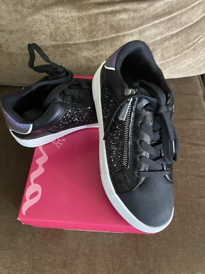 Nina Girls Joss Sneakers Black Chunky Glam Lace Up Low Top Side Zipper 3M NIB-image