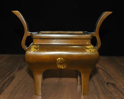 mark Chinese Buddhism temple bronze gilt joss Incense burner Censer statue-image