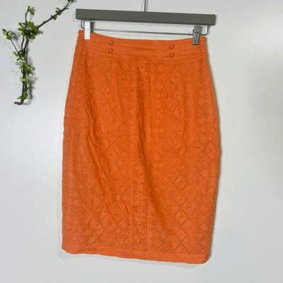 The Addison Story Peach Orange Embroidered Pencil Skirt-image