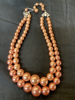 Antique Orange Beaded Necklace, Double Strand,no Brand.-image