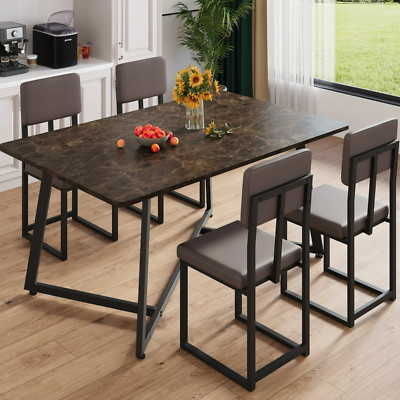Juego de Comedor 4 Sillas y Mesa Moderno Elegante Faux Marble Top Dining Table-image
