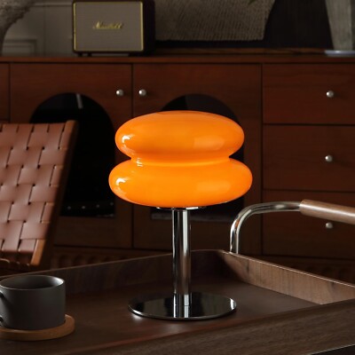 Orange Mushroom Bedside Small Lamp,Mid Century Modern Lamp for Nightstand, Di...-image
