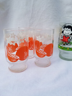 Vintage 3 Orange Blossom Mid Century OJ Juice Water Tumbler Barware Bar Glass-image
