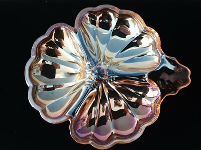 Antique Vintage Carnival Glass Iridescent Luster Opalescent Candy Dish Clover #1-image