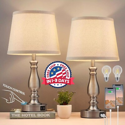 2x Lamparas De Mesa Luces Elegante Modernas Para Sala Dormitorio Cocina USB C+A-image