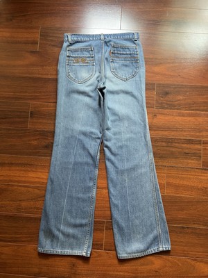 Vintage 70s Levi’s Orange Tab Flared Denim  Jeans Talon Embroidered Size 30x32-image