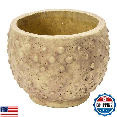 Creative Co-Op Round Sandstone Hobnail Planter with Distressed Finish, Greige-image