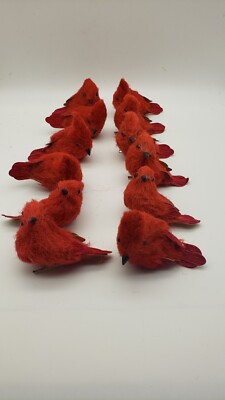 Set of 12 Creative Co-op Sisal Red Cardinal Birds Clip-On Christmas Ornaments-image