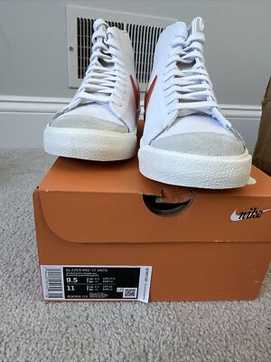 Size 9.5 Nike Blazer Mid '77 VNTG White Mantra Orange Sail Grey BQ6806-110 Men's-image