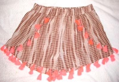 Dizzy Lizzy Womens Tie Dye Tassel Shorts Large Brown Orange Boho Elastic waist 2-image