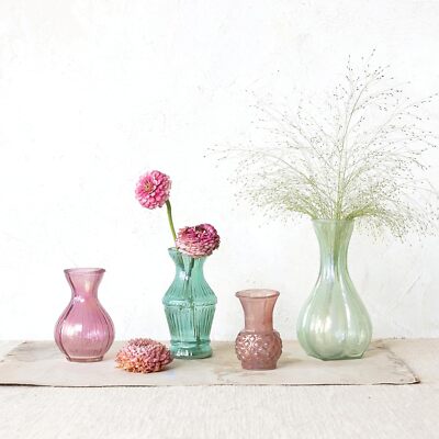 Creative Co-Op Debossed Reclaimed Glass Vases, Multicolor, Set of 4 Multicolor -image
