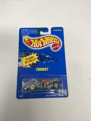 Hot Wheels Mid 1990s Blue Card #224 ZOMBOT Dark Chrome w/ Orange Gun UHs-image