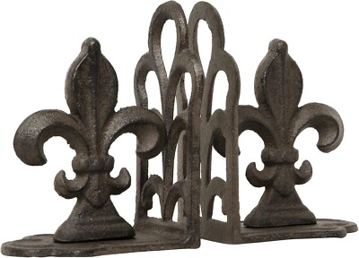 Creative Co-Op Decorative Cast Iron Fleur de Lis Bookends, Brown, Set of 2-image