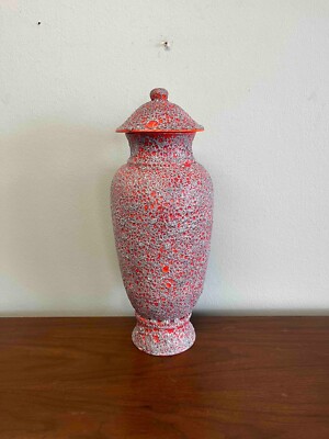 Vintage Mid Century Orange Fat Lava Glazed Container Apothecary Jar-image